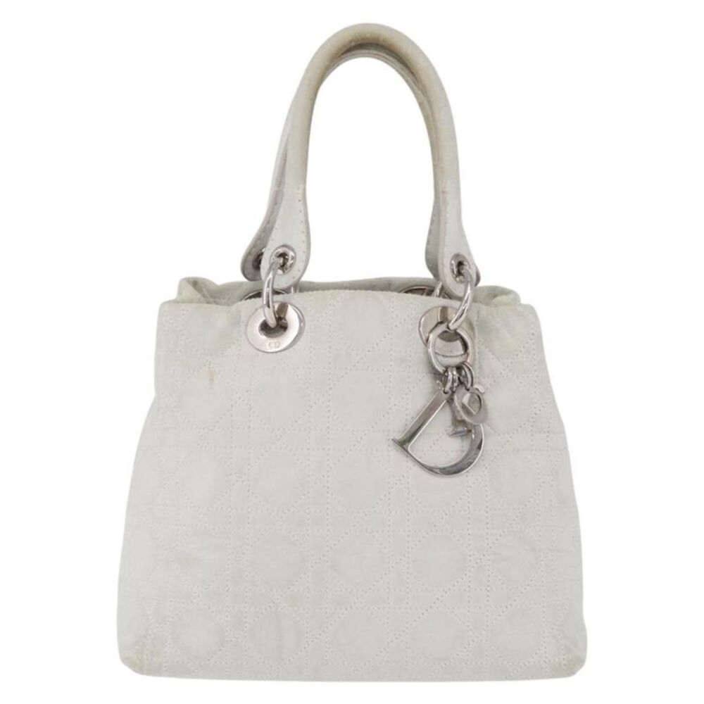 Christian Dior Lady Dior Cannage Quilt Calfskin White Leather Handbag